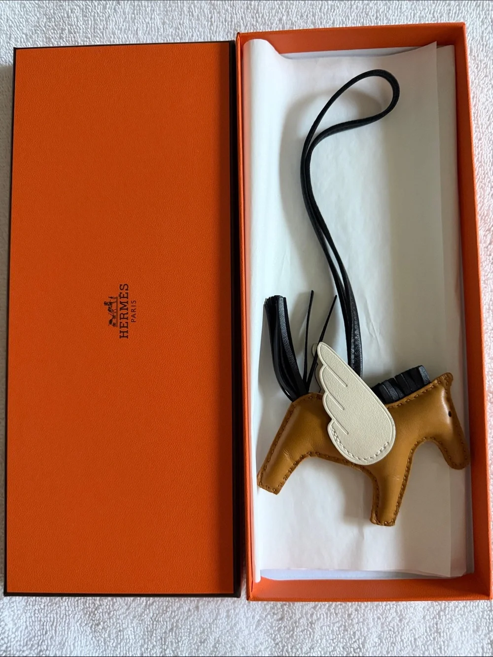 Hermes Gold and Cream Pegasus Leather Bag Charm